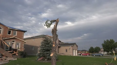 Barrie storm and Tornado destruction in residential area from EF-2 twister Vídeo Stock 157402854