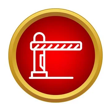 Barrier arm blocking road access icon on red button Stock Illustration