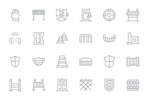 Barrier Essential Vector Set including 24 Pixel Optimized Thin Line 256x256.. Illustrazione stock