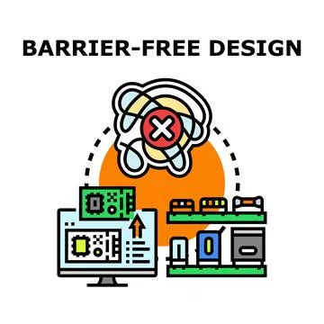 Barrier free design engineering accessibility and inclusive development conce Illustrazione stock