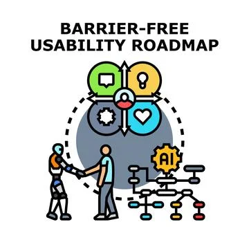Barrier free usability roadmap with human robot collaboration Stock Illustration