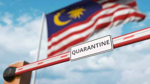 Barrier gate with QUARANTINE sign being ... | Stock Video | Pond5