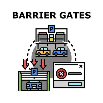 Barrier gates system controlling vehicle access to parking Stock Illustration