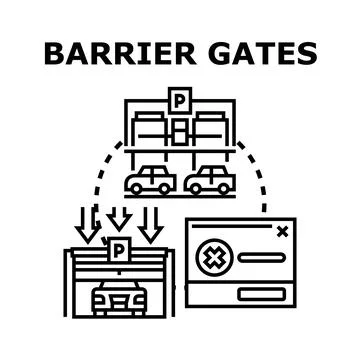 Barrier gates system controlling vehicle access to parking Stock Illustration