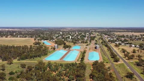 Barrier highway A32 through Nyngan remote rural town in outback as 4k. Stock Footage 169852010