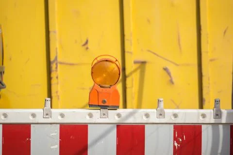 A barrier with reflector at a construction site 스톡 사진