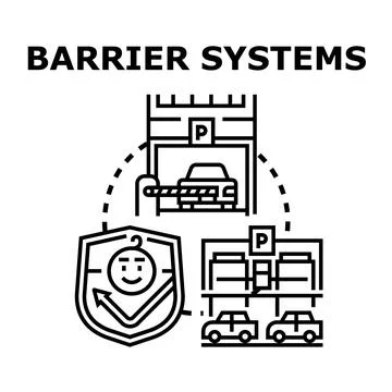 Barrier systems controlling secure parking access management Stock Illustration
