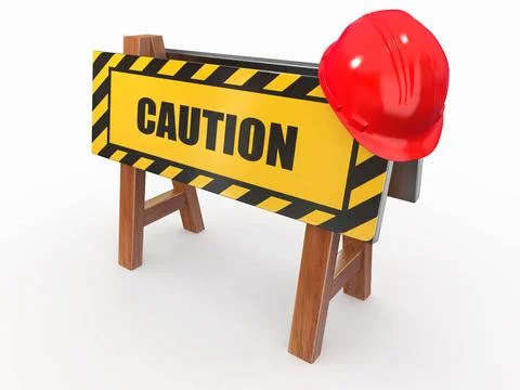 Barrier with text caution and hardhat. 3d Barrier with text caution and ha... Stock Photos