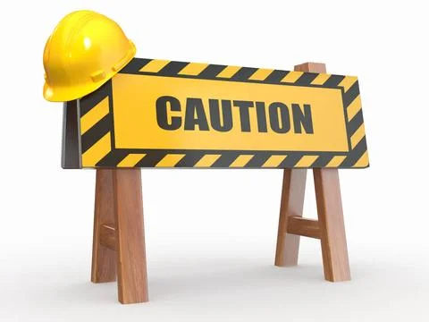 Barrier with text caution and hardhat. 3d Barrier with text caution and ha... Stock Photos