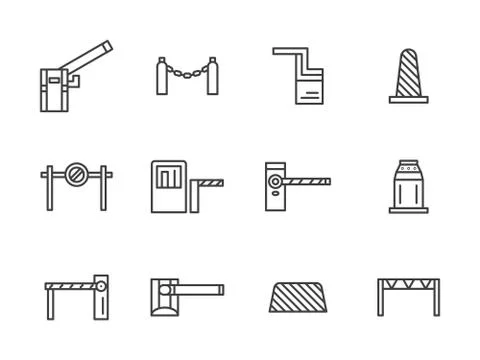 Barriers black line vector icons set Stock Illustration