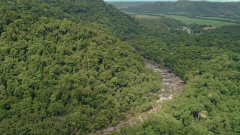 Barron Falls Gorge fly over drone shot with water flowing Stock Footage 247314024