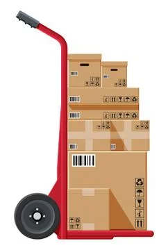 Barrow full of boxes isolated on white. Stock Illustration