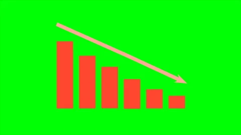 Bars arrow green screen business data element, negative decreasing down trend 库存影片 282734436
