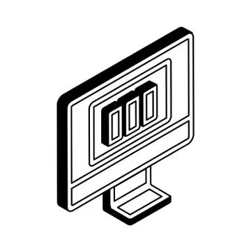 Bars chart on computer isometric line style icon vector design Stock Illustration