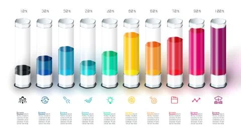 Bars chart infographics with colorful 3d glass tube. Stock-Illustration