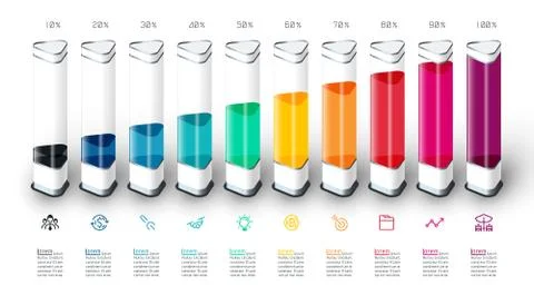Bars chart infographics with colorful 3d piece. Stock Illustration