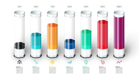 Bars chart infographics with colorful 3d glass tube. Stock Illustration