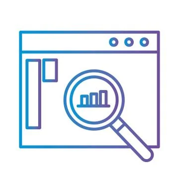 Bars chart in lupe on website gradient style icon vector design Illustrazione stock