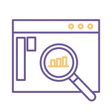 Bars chart in lupe on website line style icon vector design Illustrazione stock