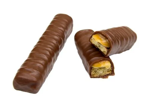 Bars of chocolate with caramel Stock Photos