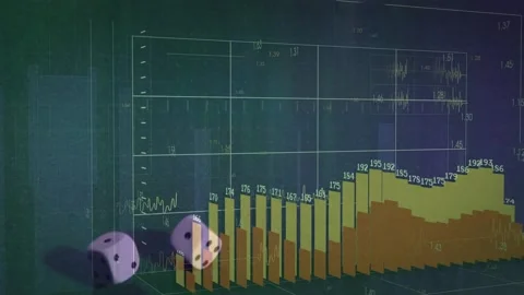 As bars emerging from right, pair of white dice rolling across grid, bars Stock Footage 328684818