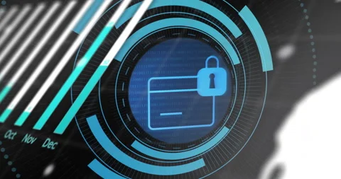 Bars intensifying, interface forming around card lock icon while elements Stock Footage 314687734