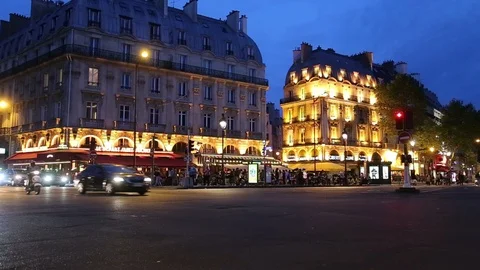 Bars in Paris at night Stock Footage 97432402