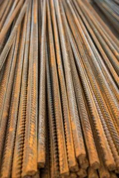 Bars of rebar close-up. Rust. Background, texture. Stock Photos