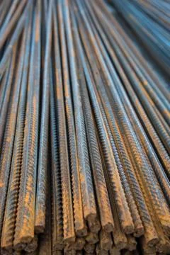 Bars of rebar close-up. Rust. Background, texture. Stock Photos