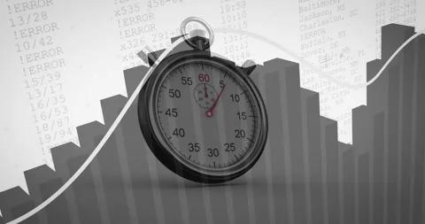 Bars rising and stopwatch hand ticking starting waveform sweeping while fading Stock Footage 317370154