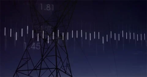 Bars sliding from left forming audio-reactive graph as polyline weaving dusk sky 스톡 동영상 326104100