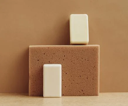 Bars of soap made from natural raw materials beige background. Organic cosmetics Stock Photos
