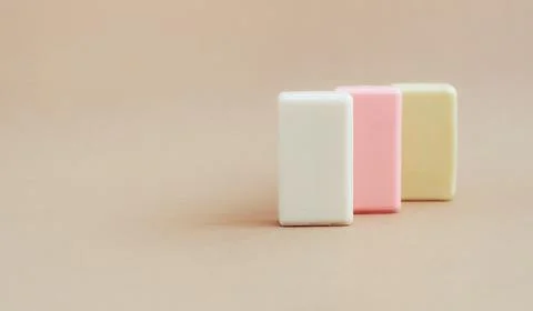 Bars of soap made from natural raw materials beige background. Organic cosmetics Stock Photos