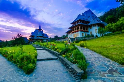 Barsana monastery complex in maramures Stock Photos