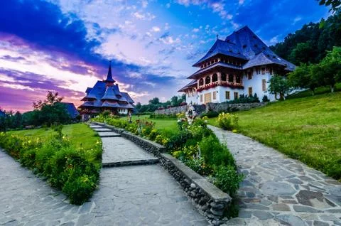 Barsana monastery complex in maramures 写真素材