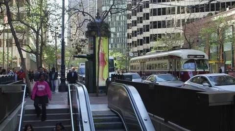 BART station escalator downtown Stock Footage 36923313
