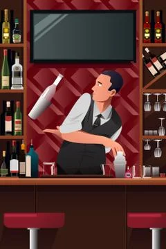 Bartender in Action Stock Illustration