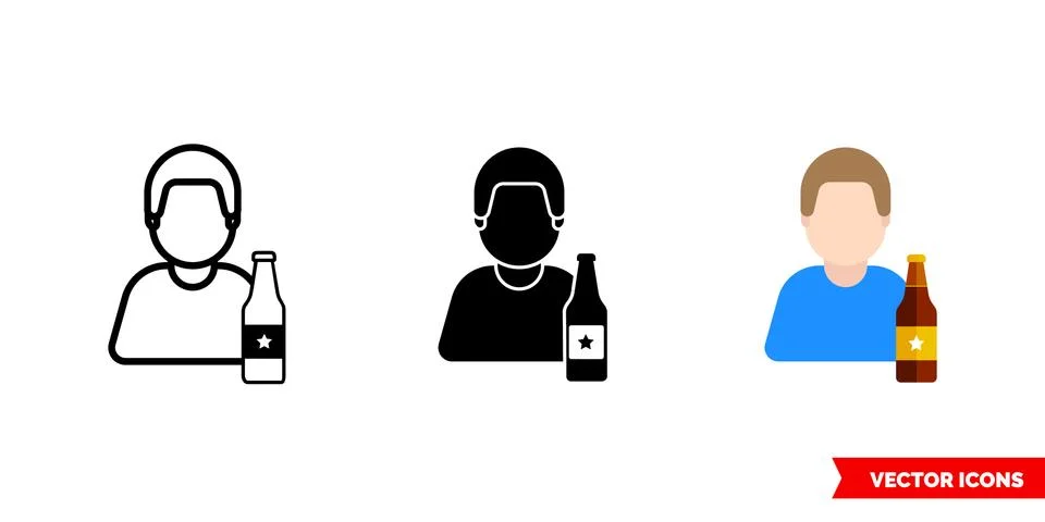 Bartender barman icon of 3 types color, black and white, outline. Isolated ve Stock Illustration