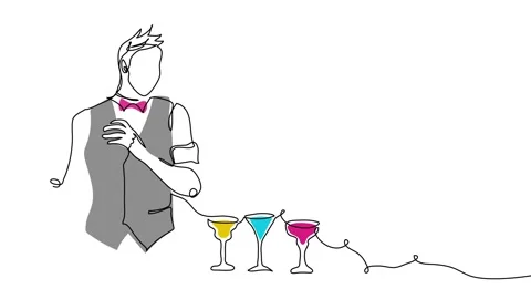 Bartender, barman simple animated illustration. One continuous self drawing line Stock Footage 299739624