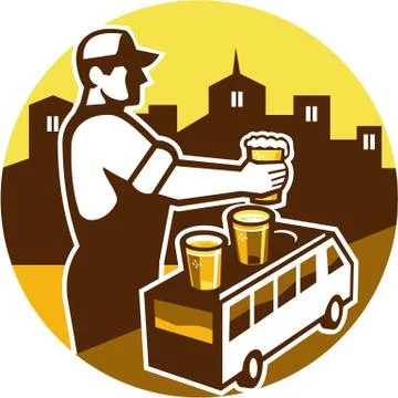 Bartender Beer City Van Circle Retro Illustrazione stock