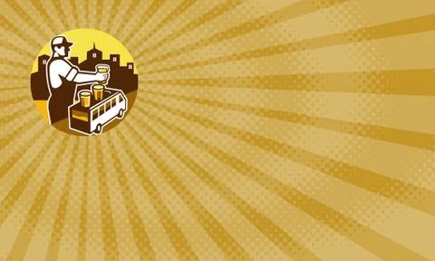 Bartender Beer City Van Circle Retro Business card . Illustrazione stock