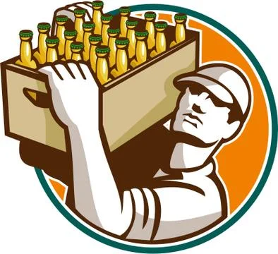 Bartender carrying beer case retro Illustrazione stock