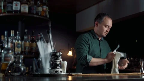 Bartender is cleaning up the glass Stock Footage 111624257