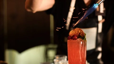 Bartender Flaming Decilious Trendy Cocktail Stock Footage 95191081