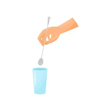Bartender hand pulls out a spoon from a glass. Vector illustration. イラスト素材