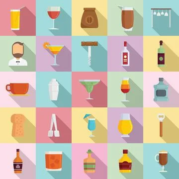 Bartender icons set, flat style Stock Illustration