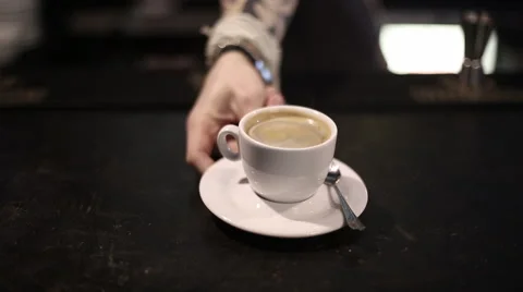 The bartender made coffee and put on the bar Stock Footage 43735919