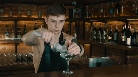 The Bartender Makes a Cocktail Video stock 102492631