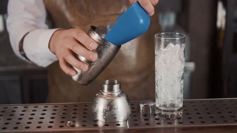 The Bartender Makes a Cocktail Stock Footage 120096732