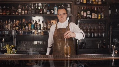 The Bartender Makes a Cocktail Stock Footage 120347346